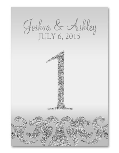 Silver Glitter Look Wedding Table Numbers-1 Table Number
