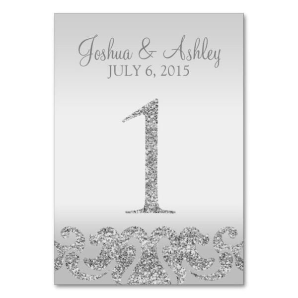 Silver Glitter Look Wedding Table Numbers-1 Table Number