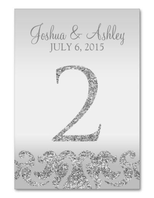 Silver Glitter Look Wedding Table Numbers-2 Table Number