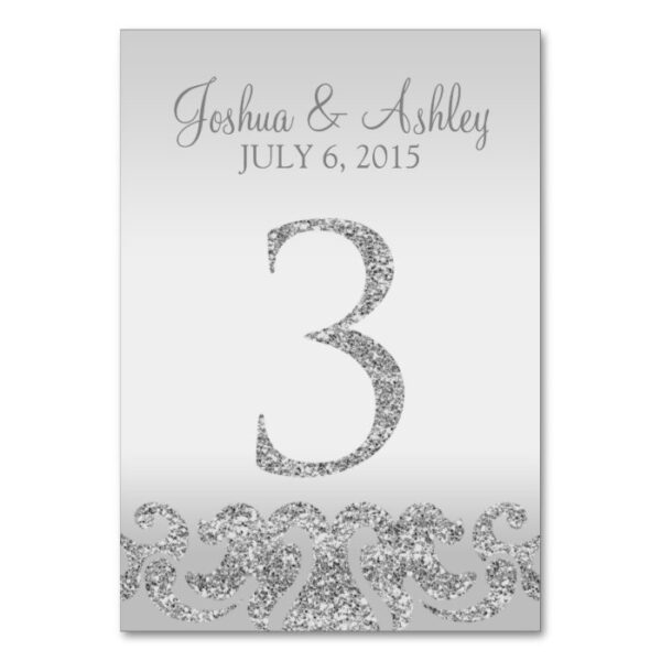 Silver Glitter Look Wedding Table Numbers-3 Table Number
