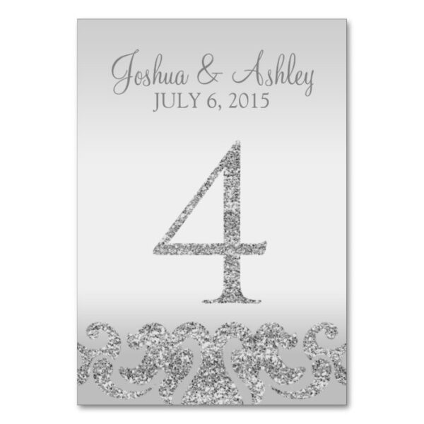 Silver Glitter Look Wedding Table Numbers-4 Table Number