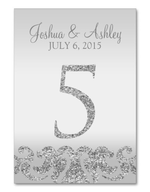 Silver Glitter Look Wedding Table Numbers-5 Table Number