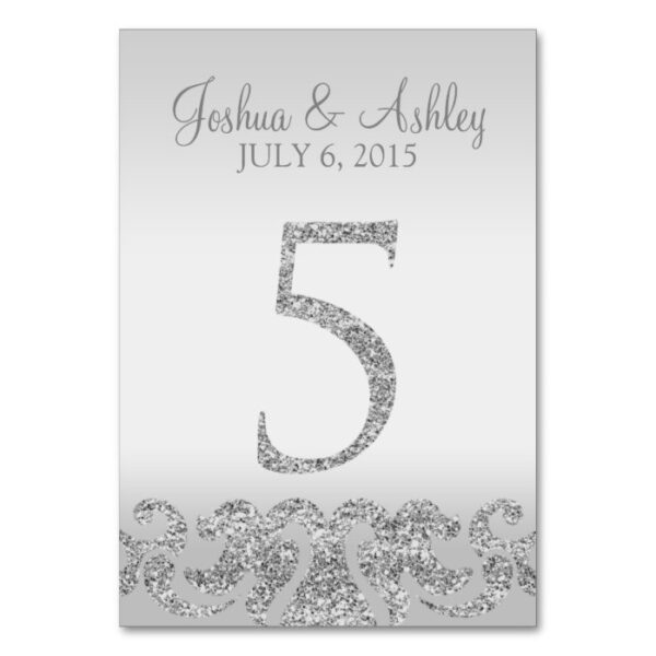 Silver Glitter Look Wedding Table Numbers-5 Table Number