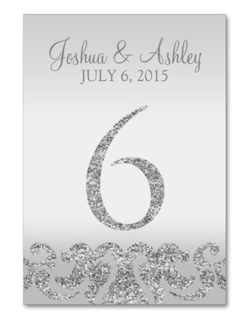 Silver Glitter Look Wedding Table Numbers-6 Table Number