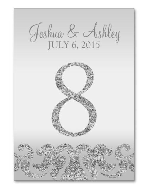 Silver Glitter Look Wedding Table Numbers-8 Table Number
