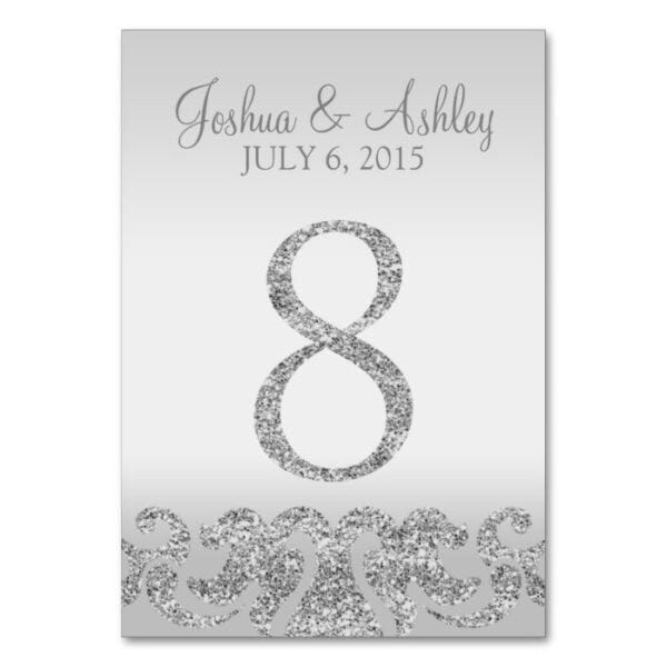 Silver Glitter Look Wedding Table Numbers-8 Table Number