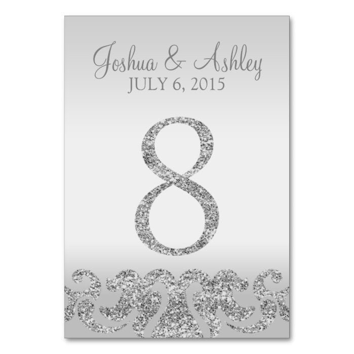 Silver Glitter Look Wedding Table Numbers-8 Table Number