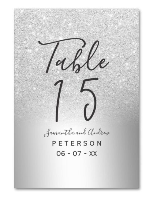Silver glitter ombre metallic wedding table table number