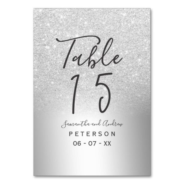 Silver glitter ombre metallic wedding table table number