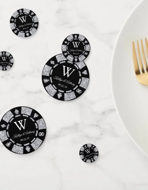 Silver Glitter Poker Chip Casino Wedding Confetti
