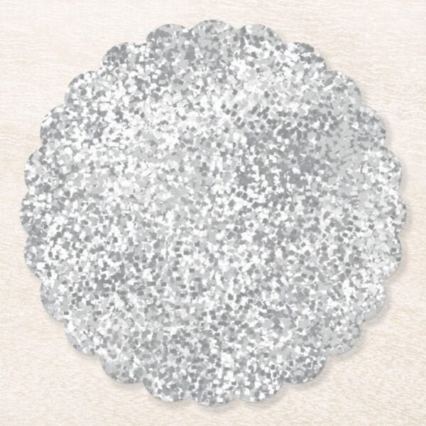 Silver Gray Faux Glitter Pattern Chic Paper Coaster