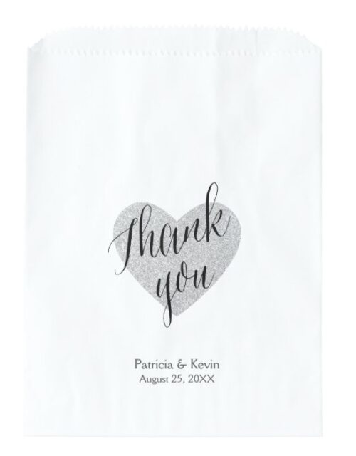 Silver heart thank you personalized favor bag