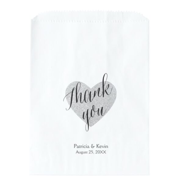 Silver heart thank you personalized favor bag
