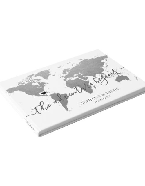 Silver World Map Destination Wedding Guest Book