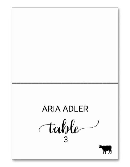 Simple Black Beef Meal Option Place Card