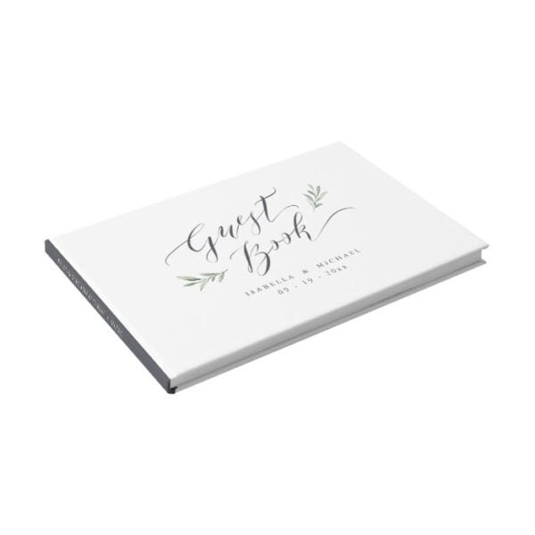 Simple calligraphy rustic greenery wedding guest book