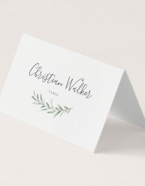 Simple calligraphy rustic greenery wedding place card