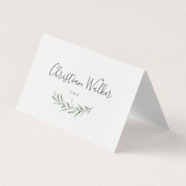 Simple calligraphy rustic greenery wedding place card