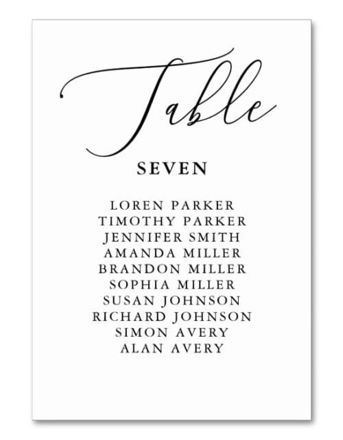 Simple Calligraphy Rustic Wedding Seating Chart Table Number