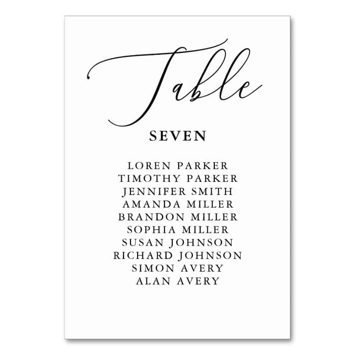 Simple Calligraphy Rustic Wedding Seating Chart Table Number