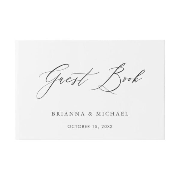 Simple Elegant Calligraphy Black & White Wedding Guest Book