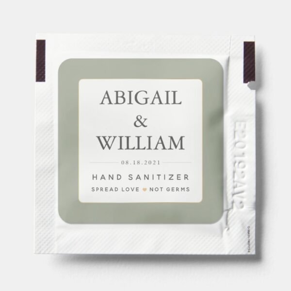 Simple Elegant Gold Sage Green Wedding Hand Sanitizer Packet