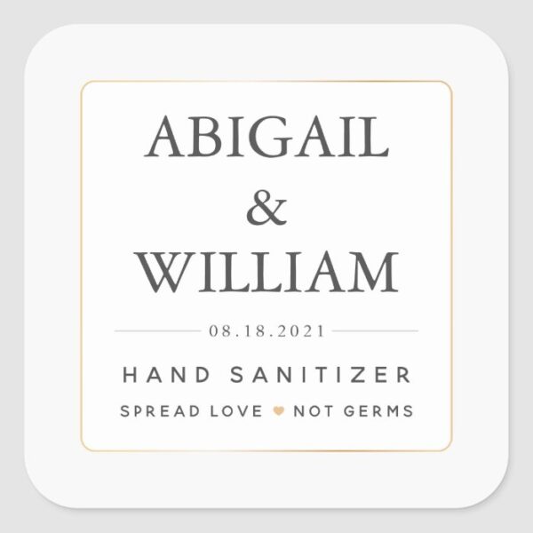 Simple Elegant Gold Wedding Hand Sanitizer Covid  Square Sticker