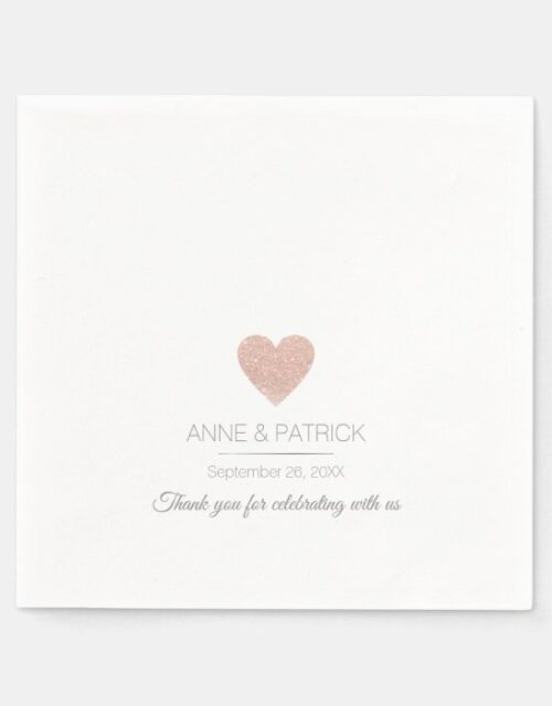 simple & elegant rose-heart on white wedding party napkins