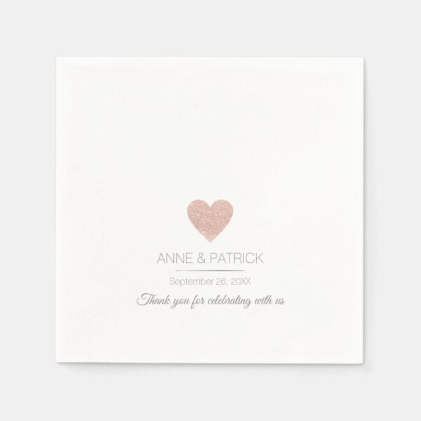 simple & elegant rose-heart on white wedding party napkins