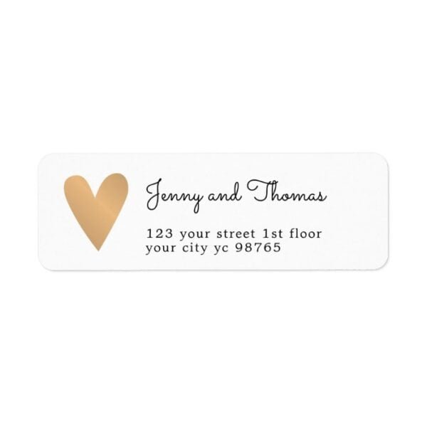 Simple Elegant White Faux Gold Heart Wedding Label