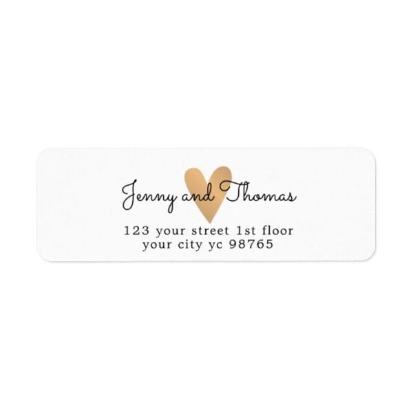 Simple Elegant White Faux Gold Heart Wedding Label