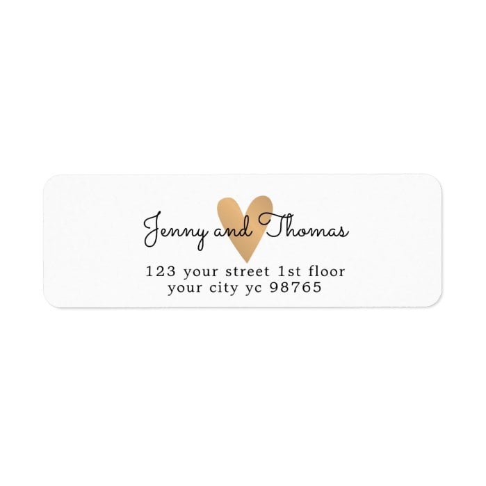 Simple Elegant White Faux Gold Heart Wedding Label