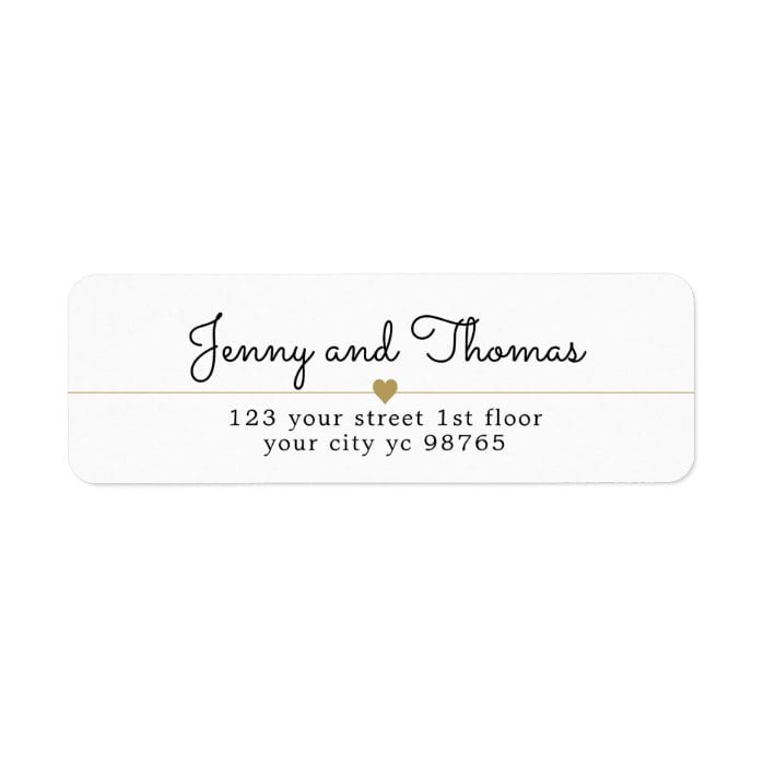 Simple Elegant White Gold Heart Line Wedding Label