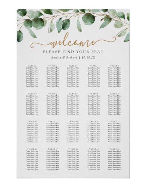 Simple Eucalyptus Greenery Wedding Seating Chart