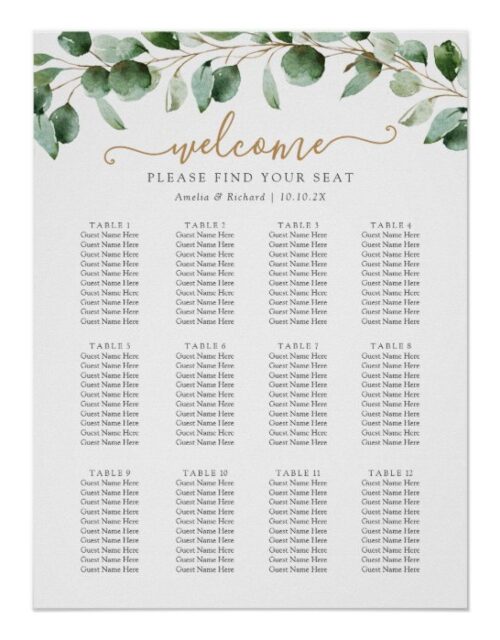 Simple Eucalyptus Greenery Wedding Seating Chart