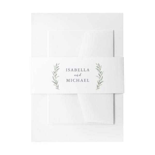 Simple rustic greenery wedding invitation belly band