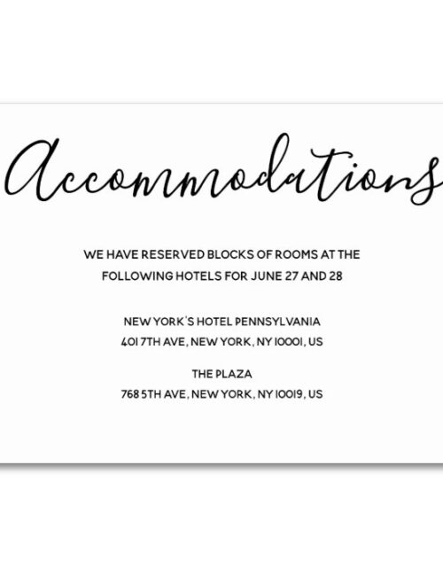Simple Script Wedding Accommodation Cards
