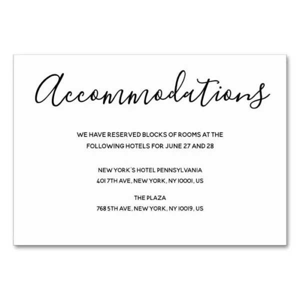 Simple Script Wedding Accommodation Cards