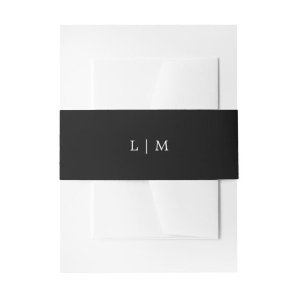 Simple Solid Color Black Elegant Monogram Wedding Invitation Belly Band