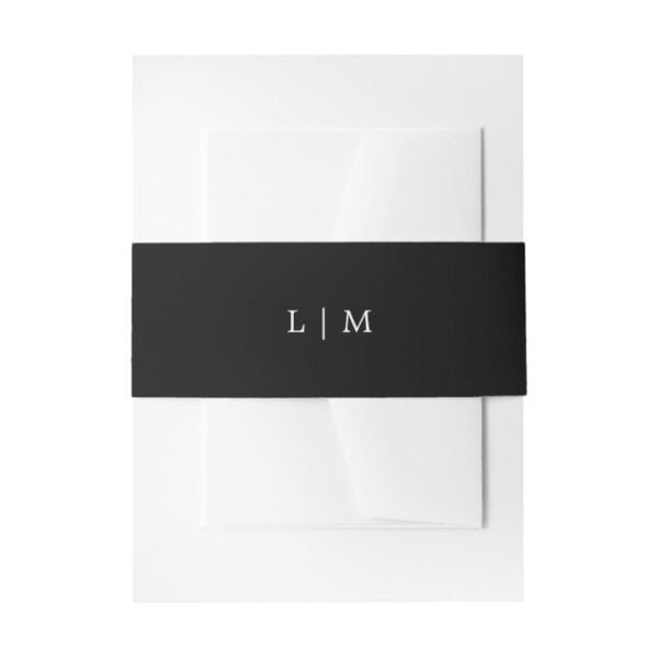 Simple Solid Color Black Elegant Monogram Wedding Invitation Belly Band