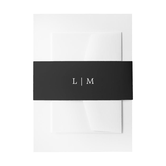 Simple Solid Color Black Elegant Monogram Wedding Invitation Belly Band