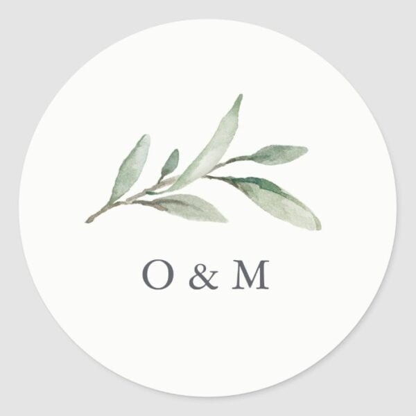 Simple Watercolor Greenery monogram Classic Round Sticker