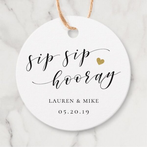 Sip Sip Hooray Bridal Shower Favor Thank You Round Favor Tags