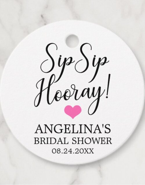 SIP SIP HOORAY Bridal Shower Pink Heart Thank You Favor Tags