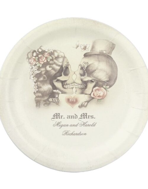 Skull Couple Gothic Wedding Paper Plate