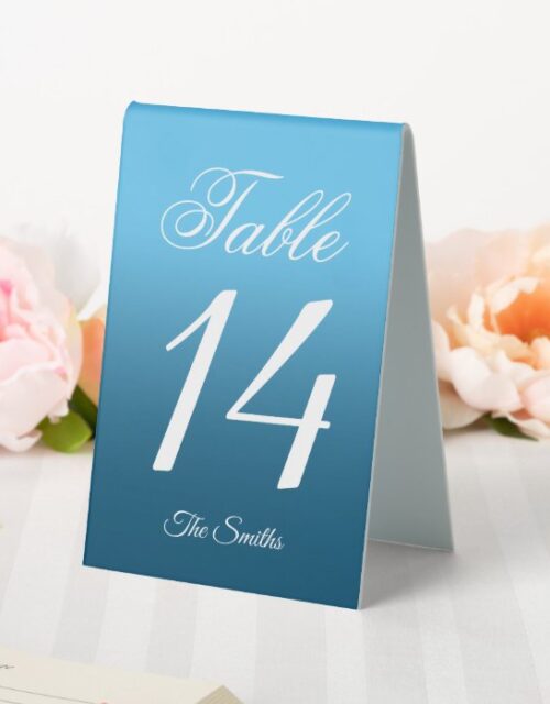 Sky and Ocean Blue Ombre Wedding Table Tent Sign