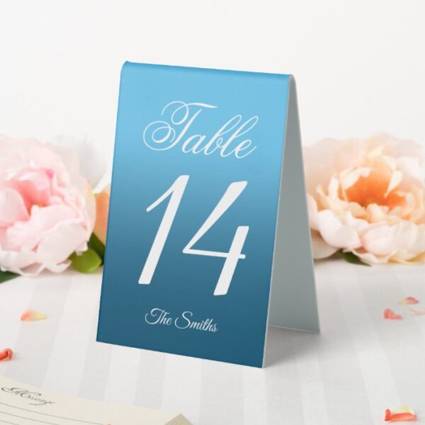 Sky and Ocean Blue Ombre Wedding Table Tent Sign
