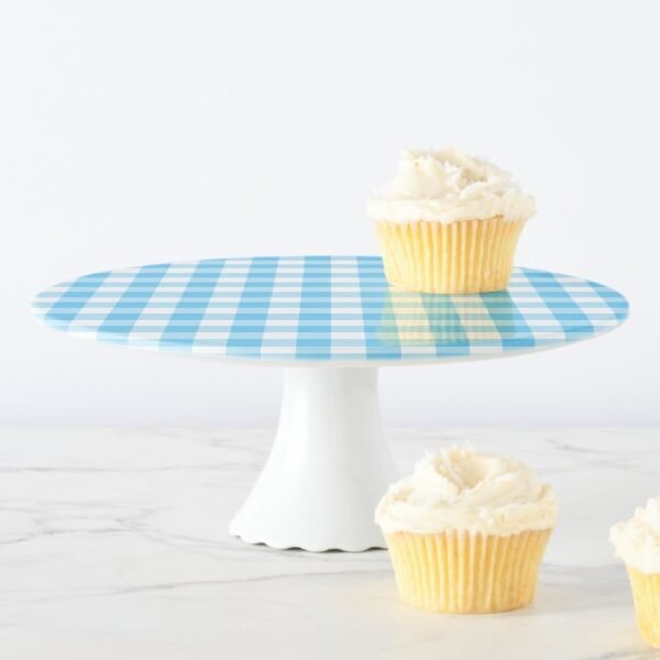 Sky Blue Country Wedding Gingham Cake Stand