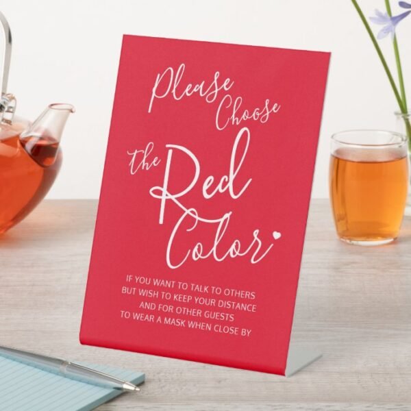 Social distancing color red wedding instruction pedestal sign