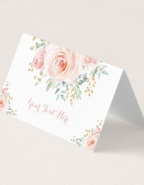 Soft Blush Gold Watercolor Floral Wedding Shower Place Card